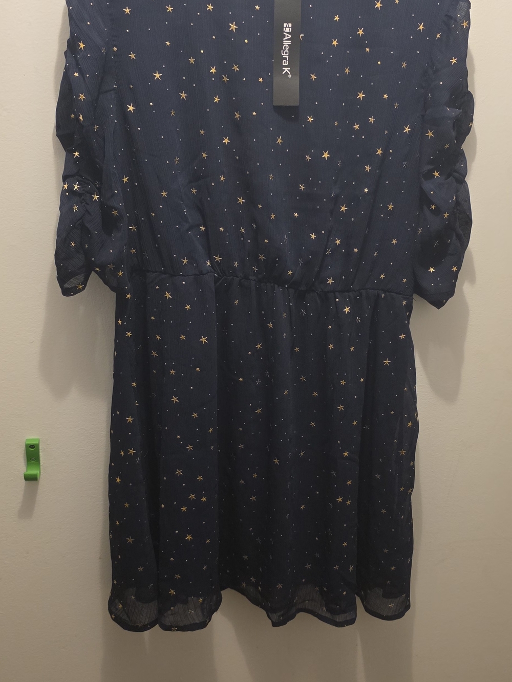 Allegra K Navy Star Print Tunic Dress with Gold Stars